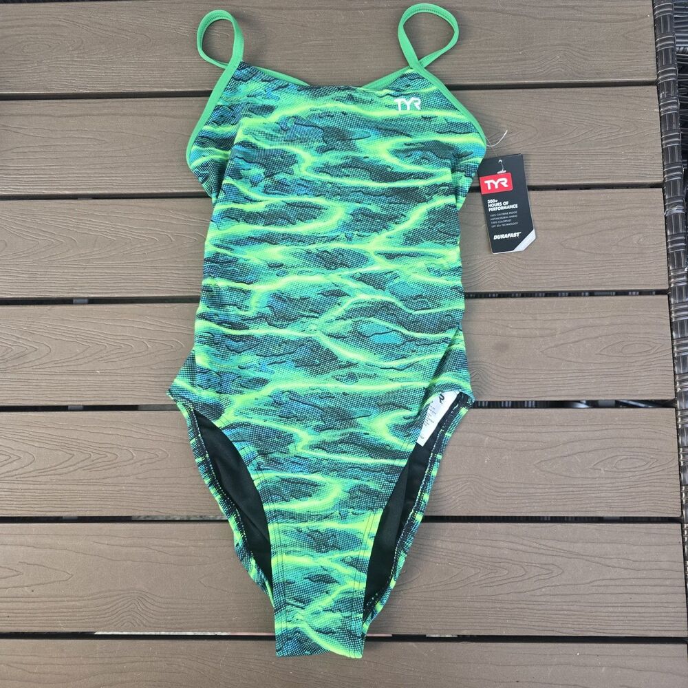TYR Women's Durafast Green Lambent Cutoutfit One Piece Swim Size 28 New